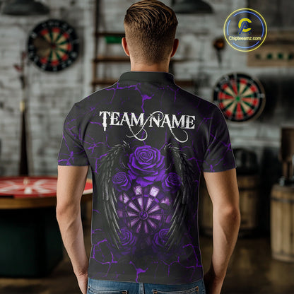Personalized Skeleton Couple And Roses Gothic Darts Shirt For Men, Darts Jersey Outfit | Purple TDM5040