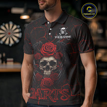 Load image into Gallery viewer, Personalized Skull And Roses Gothic Darts Shirt For Men Custom Red Dart Jersey Team Polo &amp; 1/4 Zip TDM5041