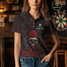 Load image into Gallery viewer, Personalized Skull And Roses Gothic Darts Shirt For Women Custom Red Dart Jersey Team Polo &amp; 1/4 Zip TDM5041