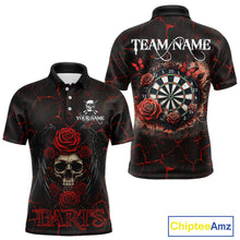 Load image into Gallery viewer, Personalized Skull And Roses Gothic Darts Shirt For Men Custom Red Dart Jersey Team Polo &amp; 1/4 Zip TDM5041