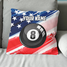 Load image into Gallery viewer, Personalized 8 Ball Pool American Flag Pillow, Patriotic Billiard Gifts TDM0769