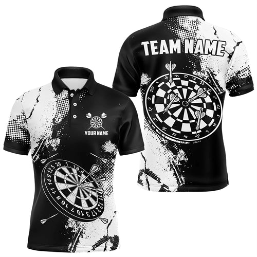 Grunge Black And White Dart Polo & Quarter Zip Custom Dart Shirts For Men, Retro Dart Jerseys TDM3271