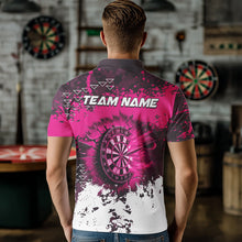 Load image into Gallery viewer, Personalized Pink Dartboard Fire Grunge Dart Shirts For Men Custom Darts Jerseys Polo &amp; 1/4 Zip TDM3767