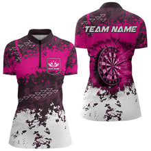 Load image into Gallery viewer, Pink Grunge Fire Dart Shirts For Women Custom Darts Jerseys Polo &amp; 1/4 Zip TDM3767