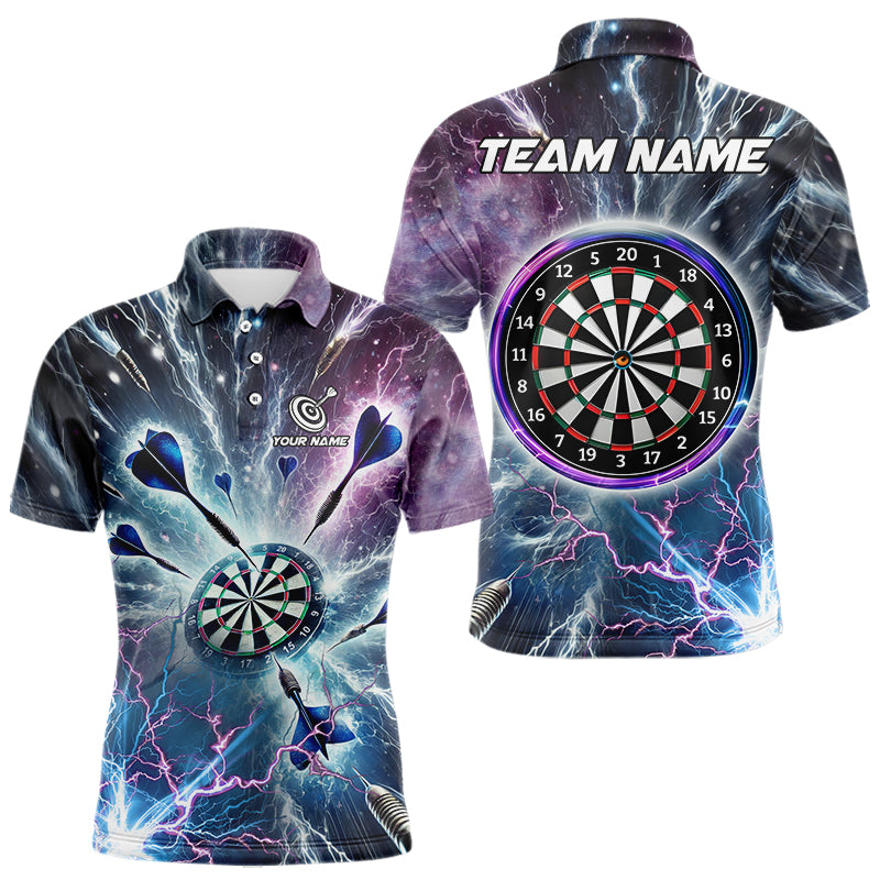Blue And Purple Galaxy Thunder Lightning Dart Shirts For Men Custom Dart Jerseys Polo & 1/4 Zip TDM3768