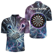Load image into Gallery viewer, Blue And Purple Galaxy Thunder Lightning Dart Shirts For Men Custom Dart Jerseys Polo &amp; 1/4 Zip TDM3768