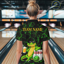 Load image into Gallery viewer, Black And Green Funny Alligator Bowling Shirt For Women Custom Lightning Bowling Team Jersey TDM6141