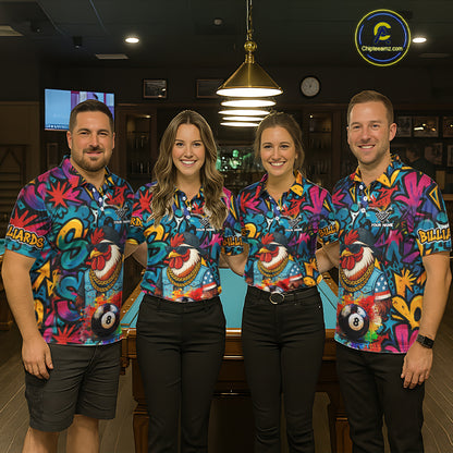 Funny Rooster Colorful Graffiti 8 Ball Billiard Shirt For Women Custom Pool Jersey Polo & 1/4 Zip TDM6368