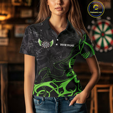 Load image into Gallery viewer, Black Green Custom Wings Darts Shirts For Women, Darts Jersey Pocket Option TDM4041
