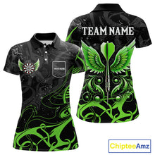 Load image into Gallery viewer, Black Green Custom Wings Darts Shirts For Women, Darts Jersey Pocket Option TDM4041