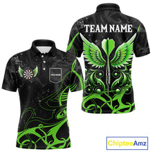 Load image into Gallery viewer, Black Green Custom Wings Darts Shirts For Men, Darts Jersey Pocket Option TDM4041