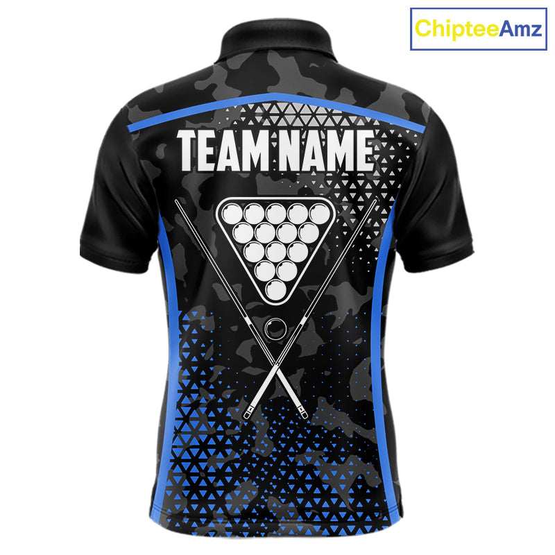 Black And Blue 8 Ball Pool Billiard Shirt For Men Custom Camo Billiard Team Jersey Polo & 1/4 Zip TDM6567