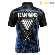 Load image into Gallery viewer, Black And Blue 8 Ball Pool Billiard Shirt For Men Custom Camo Billiard Team Jersey Polo &amp; 1/4 Zip TDM6567