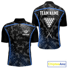 Load image into Gallery viewer, Black And Blue 8 Ball Pool Billiard Shirt For Men Custom Camo Billiard Team Jersey Polo &amp; 1/4 Zip TDM6567