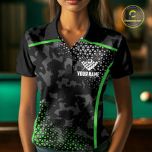Load image into Gallery viewer, Black And Green 8 Ball Pool Billiard Shirt For Women Custom Camo Billiard Team Jersey Polo &amp; 1/4 Zip TDM6568