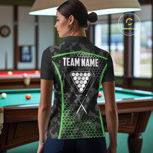 Load image into Gallery viewer, Black And Green 8 Ball Pool Billiard Shirt For Women Custom Camo Billiard Team Jersey Polo &amp; 1/4 Zip TDM6568