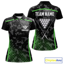 Load image into Gallery viewer, Black And Green 8 Ball Pool Billiard Shirt For Women Custom Camo Billiard Team Jersey Polo &amp; 1/4 Zip TDM6568
