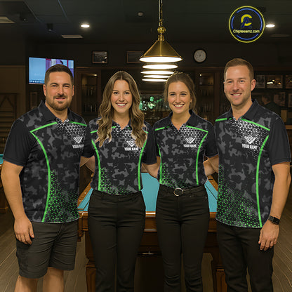 Black And Green 8 Ball Pool Billiard Shirt For Men Custom Camo Billiard Team Jersey Polo & 1/4 Zip TDM6568