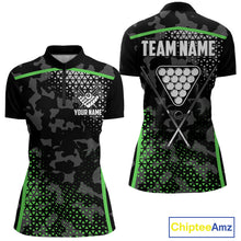 Load image into Gallery viewer, Black And Green 8 Ball Pool Billiard Shirt For Women Custom Camo Billiard Team Jersey Polo &amp; 1/4 Zip TDM6568