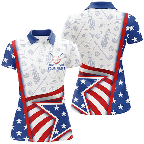 American Flag Womens Golf Polo Shirts Custom Golf Pattern Outfit For Ladies Best Patriotic Golf Wears TDM1866