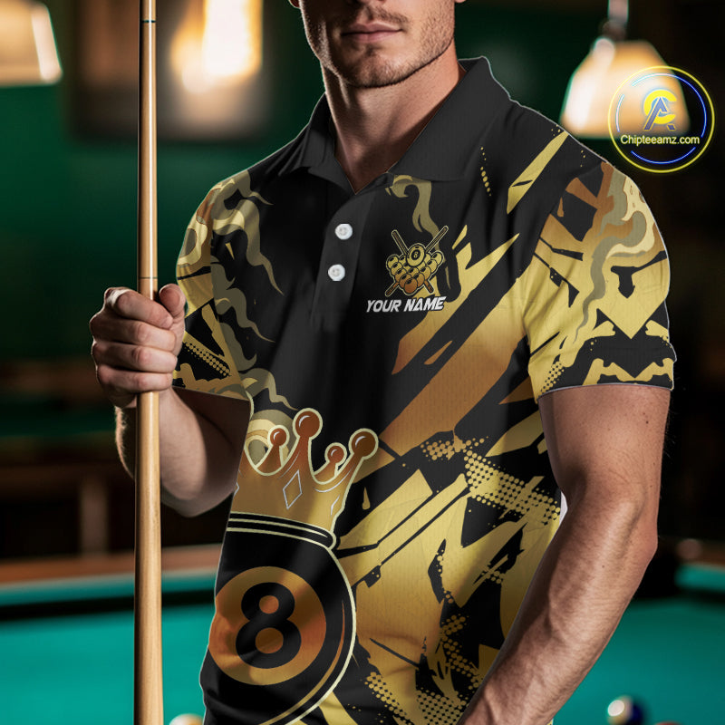 Personalized Golden 8 Ball Crown Billiard Shirt For Men, Pool King Team Jerseys Polo & 1/4 Zip TDM4236