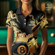 Load image into Gallery viewer, Personalized Golden 8 Ball Crown Billiard Shirt For Women, Pool King Team Jerseys Polo &amp; 1/4 Zip TDM4236