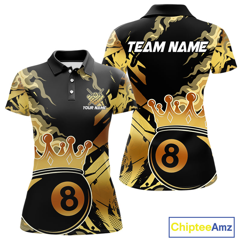 Personalized Golden 8 Ball Crown Billiard Shirt For Women, Pool King Team Jerseys Polo & 1/4 Zip TDM4236