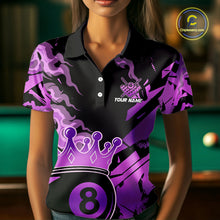 Load image into Gallery viewer, Personalized Purple 8 Ball Crown Billiard Shirt For Women, Pool King Team Jerseys Polo &amp; 1/4 Zip TDM4237