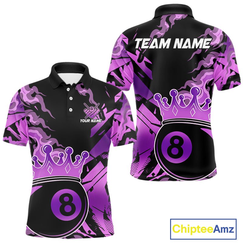 Personalized Purple 8 Ball Crown Billiard Shirt For Men, Pool King Team Jerseys Polo & 1/4 Zip TDM4237