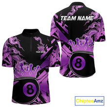 Load image into Gallery viewer, Personalized Purple 8 Ball Crown Billiard Shirt For Men, Pool King Team Jerseys Polo &amp; 1/4 Zip TDM4237