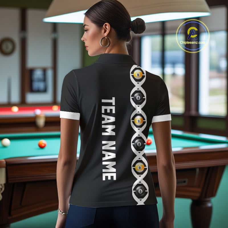 DNA Billiard 8 Ball & 9 Ball Shirts For Women Custom Funny Pool Jerseys Team Polo & 1/4 Zip |White TDM4392