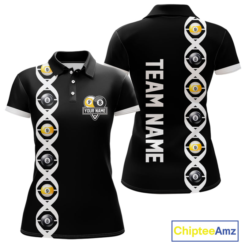 DNA Billiard 8 Ball & 9 Ball Shirts For Women Custom Funny Pool Jerseys Team Polo & 1/4 Zip |White TDM4392
