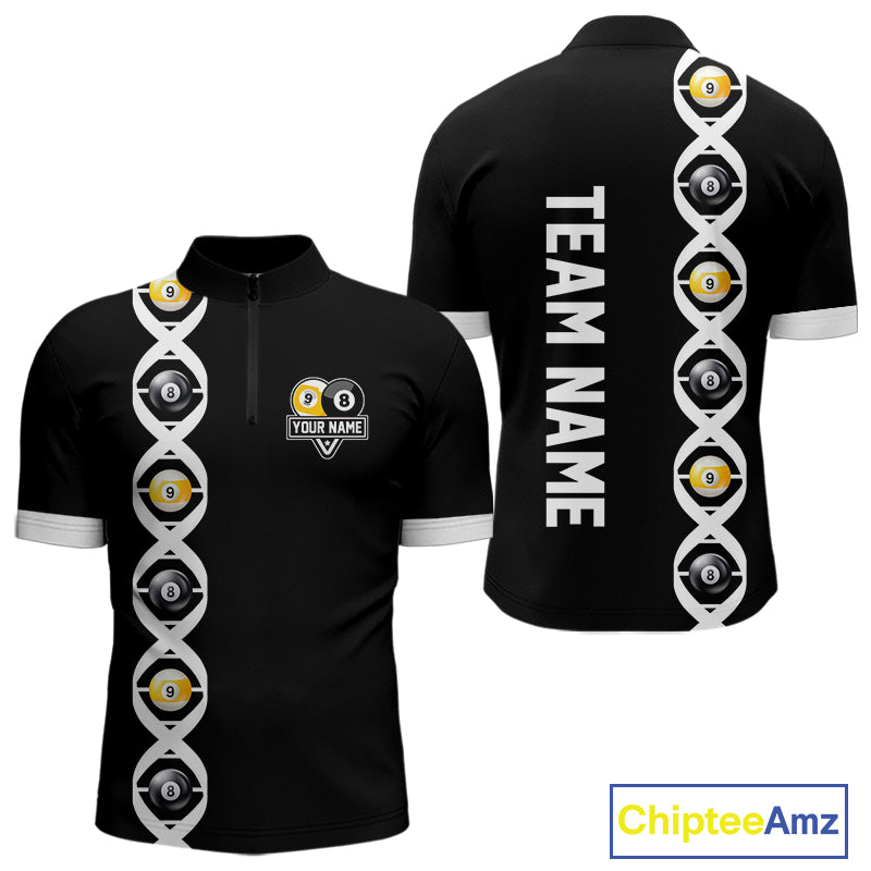 DNA Billiard 8 Ball & 9 Ball Shirts For Men Custom Funny Pool Jerseys Team Polo & 1/4 Zip |White TDM4392