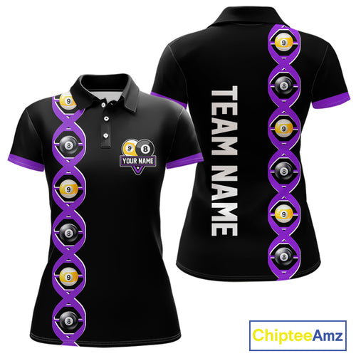 DNA Billiard 8 Ball & 9 Ball Shirts For Women Custom Funny Pool Jerseys Team Polo & 1/4 Zip |Purple TDM4393