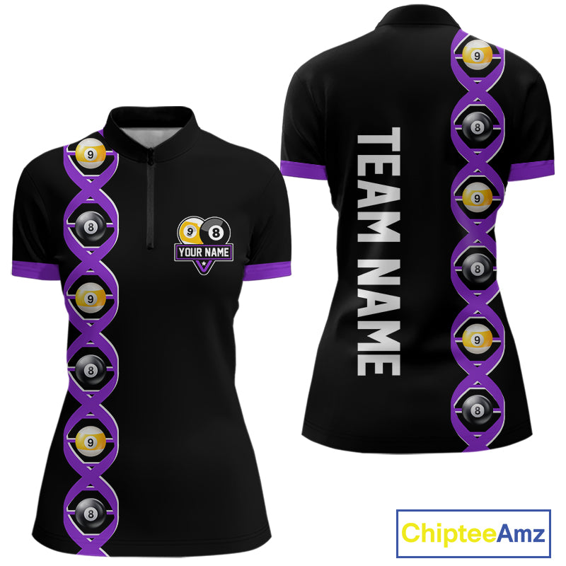 DNA Billiard 8 Ball & 9 Ball Shirts For Women Custom Funny Pool Jerseys Team Polo & 1/4 Zip |Purple TDM4393
