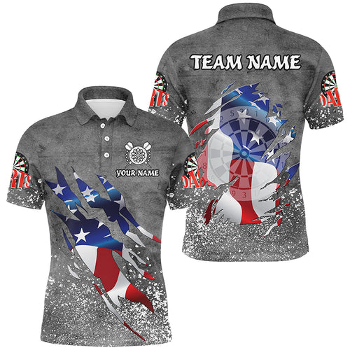 Personalized Grey Grunge American Flag Darts Shirts For Men Custom Patriotic Darts Team Jerseys TDM2282