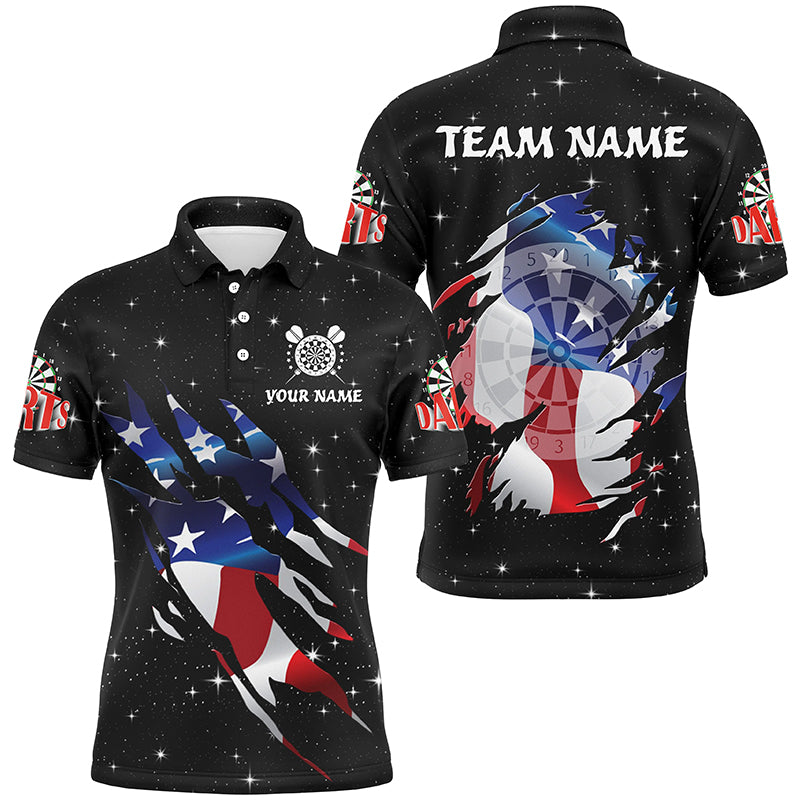 Personalized Galaxy American Flag Darts Shirts For Men Custom Patriotic Darts Team Jerseys |Black TDM2283