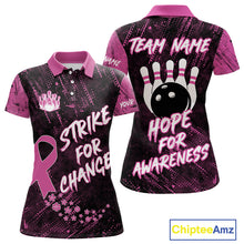 Load image into Gallery viewer, Strike For Change Pink Ribbon Custom Bowling Shirt For Women, Breast Cancer Awareness Bowling Jersey TDM4635