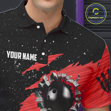Load image into Gallery viewer, Custom Red Grunge American Flag Bowling Shirt For Men, Patriotic Bowling Team Jersey Polo, 1/4 Zip TDM4633