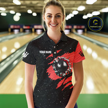Load image into Gallery viewer, Custom Red Grunge American Flag Bowling Shirt For Women, Patriotic Bowling Team Jersey Polo, 1/4 Zip TDM4633