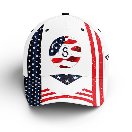 American Flag 8 Ball Billiard Custom Name Billiard Caps, Billiard Hats Idea For Patriotic Player TDM0168