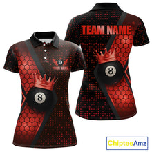 Load image into Gallery viewer, Personalized Red 8 Ball Pool Crown Hexagon Billiard Shirt For Women, Billiard League Team Jersey TDM5047