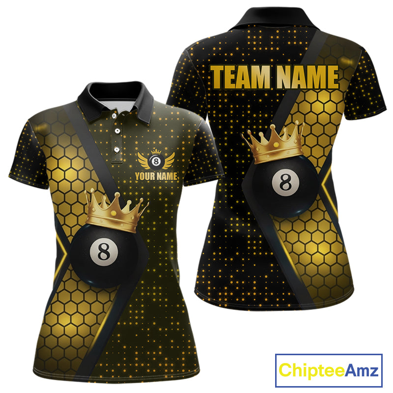 Personalized Gold 8 Ball Pool Crown Hexagon Billiard Shirt For Women, Billiard League Team Jersey TDM5048