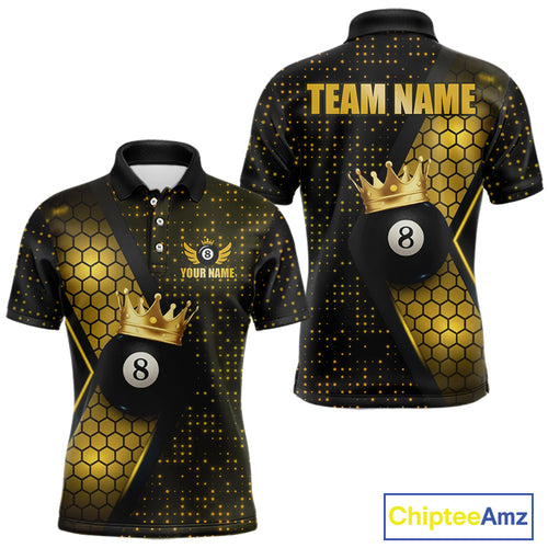 Personalized Gold 8 Ball Pool Crown Hexagon Billiard Shirt For Men, Billiard League Team Jersey TDM5048