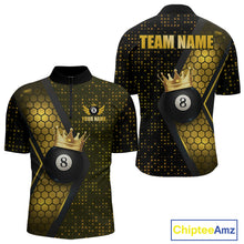 Load image into Gallery viewer, Personalized Gold 8 Ball Pool Crown Hexagon Billiard Shirt For Men, Billiard League Team Jersey TDM5048