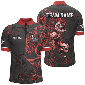 Black And Red Abstract Custom Skull Smoke Billiard Shirt For Men, Billiard Jersey Pool Player Shirt TDM3042