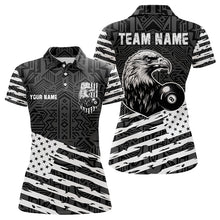 Load image into Gallery viewer, Personalized Black White US Flag Eagle Billiard Shirt For Women Custom Patriotic Billiard Pool Jersey TDM3273