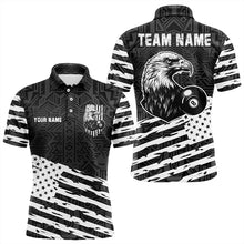 Load image into Gallery viewer, Personalized Black White US Flag Eagle Billiard Shirt For Men Custom Patriotic Billiard Pool Jersey TDM3273