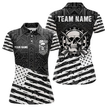 Load image into Gallery viewer, Personalized Black White US Flag Skull Dart Shirts For Women Custom Patriotic Cool Dart Team Jerseys TDM3275