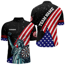Load image into Gallery viewer, Personalized The Statue Of Liberty Black Darts Shirts For Men Custom Us Flag Patriotic Darts Jersey TDM3466